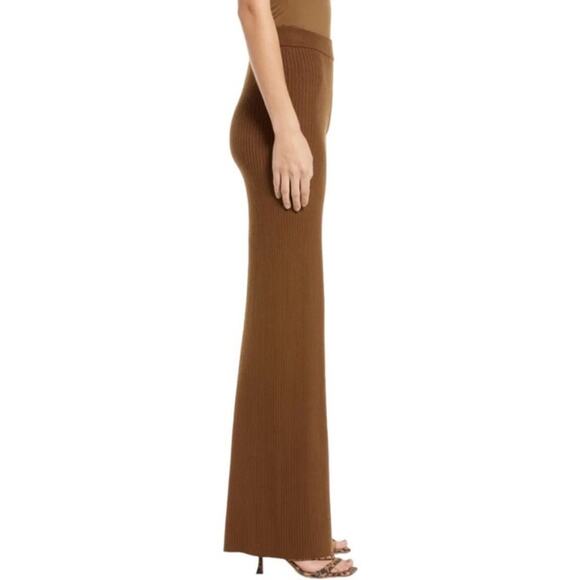 Good American Ribbed Wide Leg Pants Brown High Waist Knit Pull-On NWT Sz 2 - Picture 3 of 9
